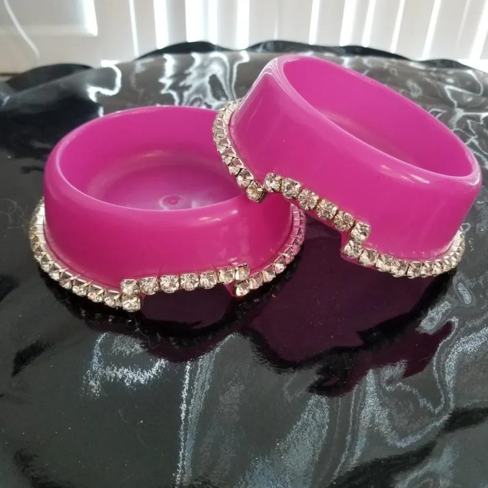 Pink rhinestone pet bowls